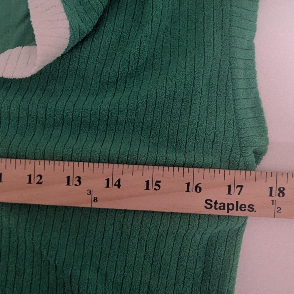 Vtg Midi Dress Green White Trim Terry Cloth Ribbed V-Neck Measures SP Retro - Picture 4 of 6